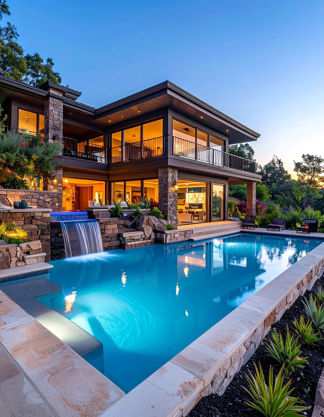 Multi Level Pool with Elevated Spa - 40 Swimming Pool Ideas for a Refreshing Backyard Oasis