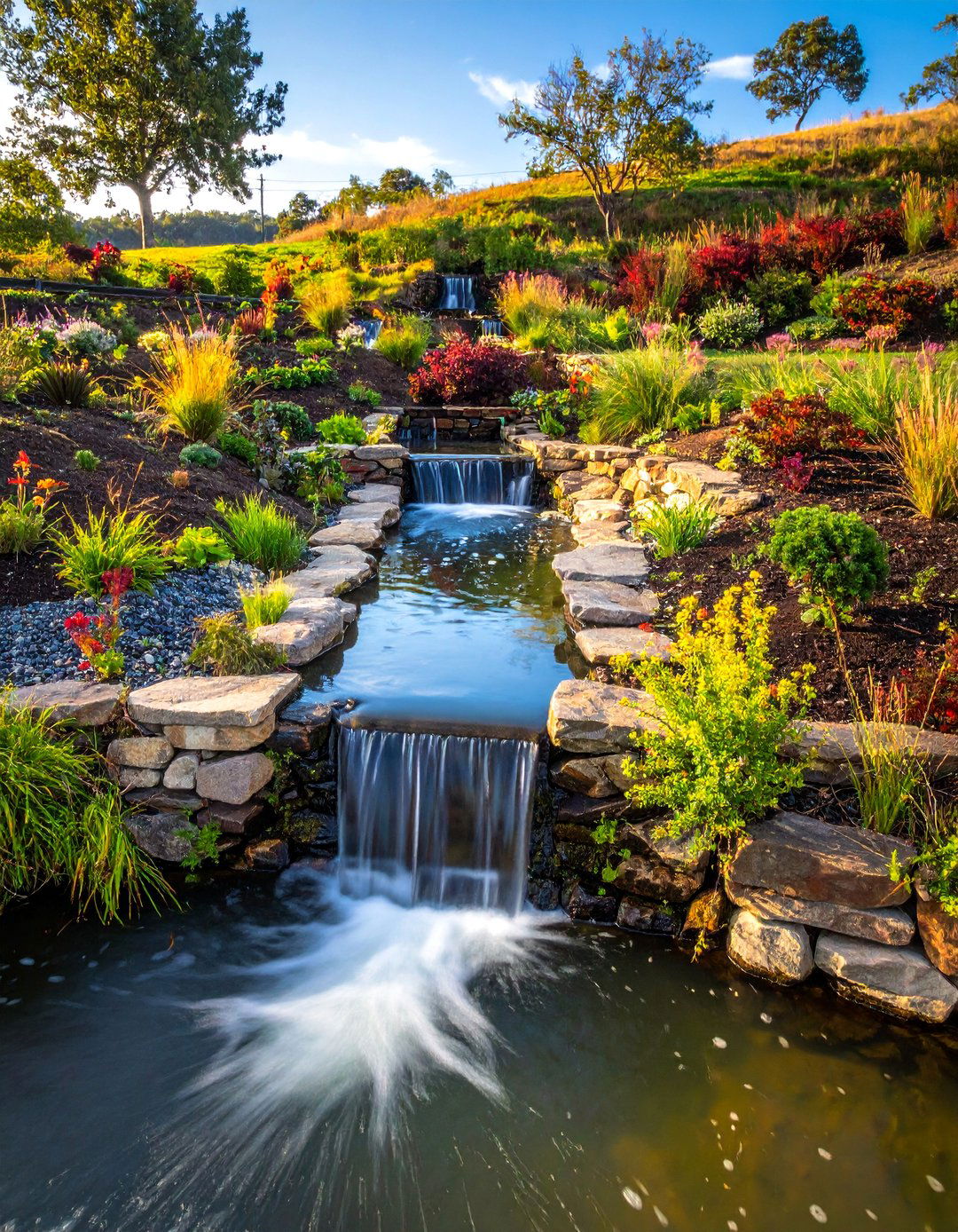 Multi Level Terraced Pond Design - 15 Farm Pond Ideas to Enhance Your Rural Landscape