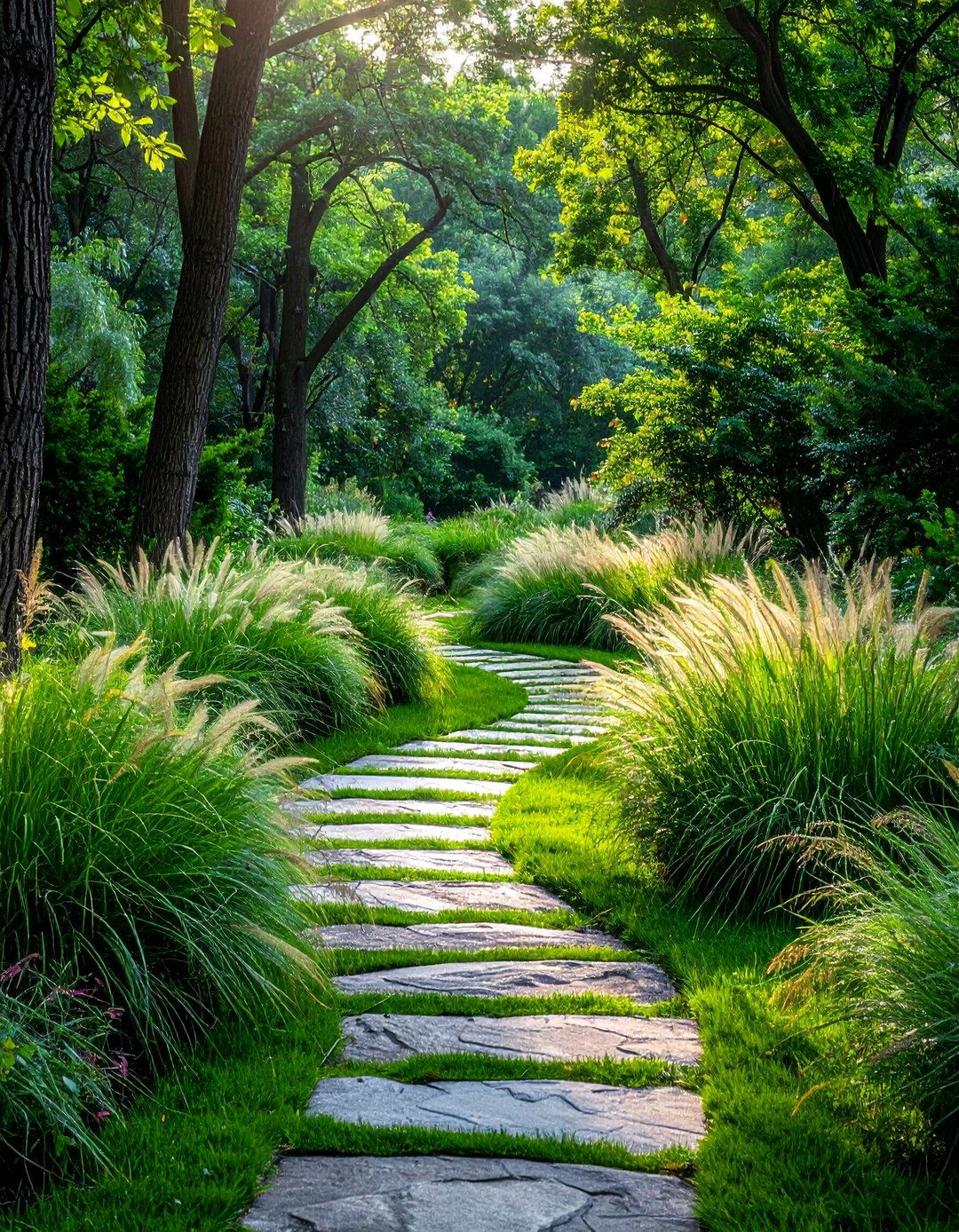 Native Grass Path Integration - 20 Woodland Garden Path Ideas for a Natural and Serene Look
