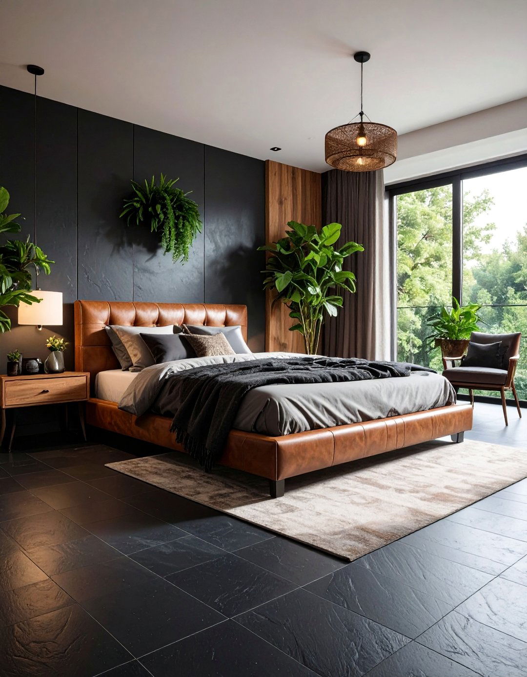 Natural Black Slate Tile Floor Bedroom - 20 Black Floor Bedroom Ideas for a Dramatic and Stylish Retreat