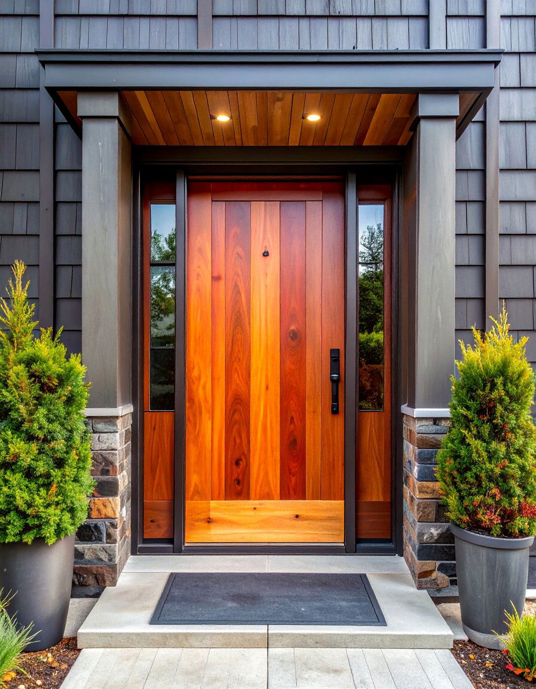 Natural Cedar Stained Front Door with Minimalist Hardware - 25 Elegant Stained Front Door Ideas for Curb Appeal