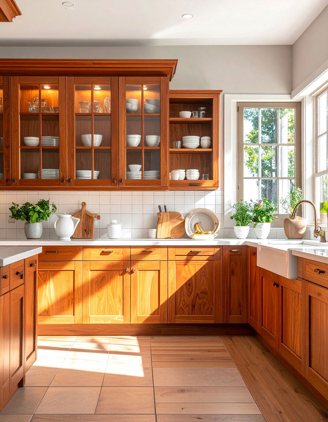 Natural Cherry Kitchen Cabinets Featuring Glass Front Doors - 15 Natural Cherry Kitchen Cabinets for Warmth
