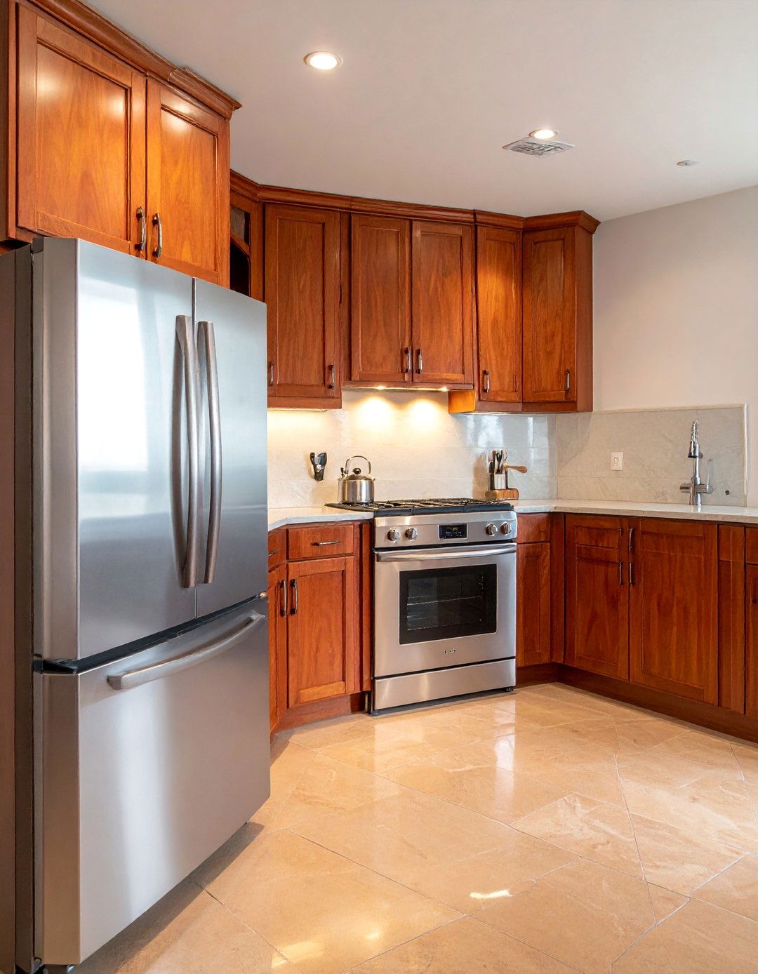 Natural Cherry Kitchen Cabinets and Stainless Steel Appliances - 15 Natural Cherry Kitchen Cabinets for Warmth