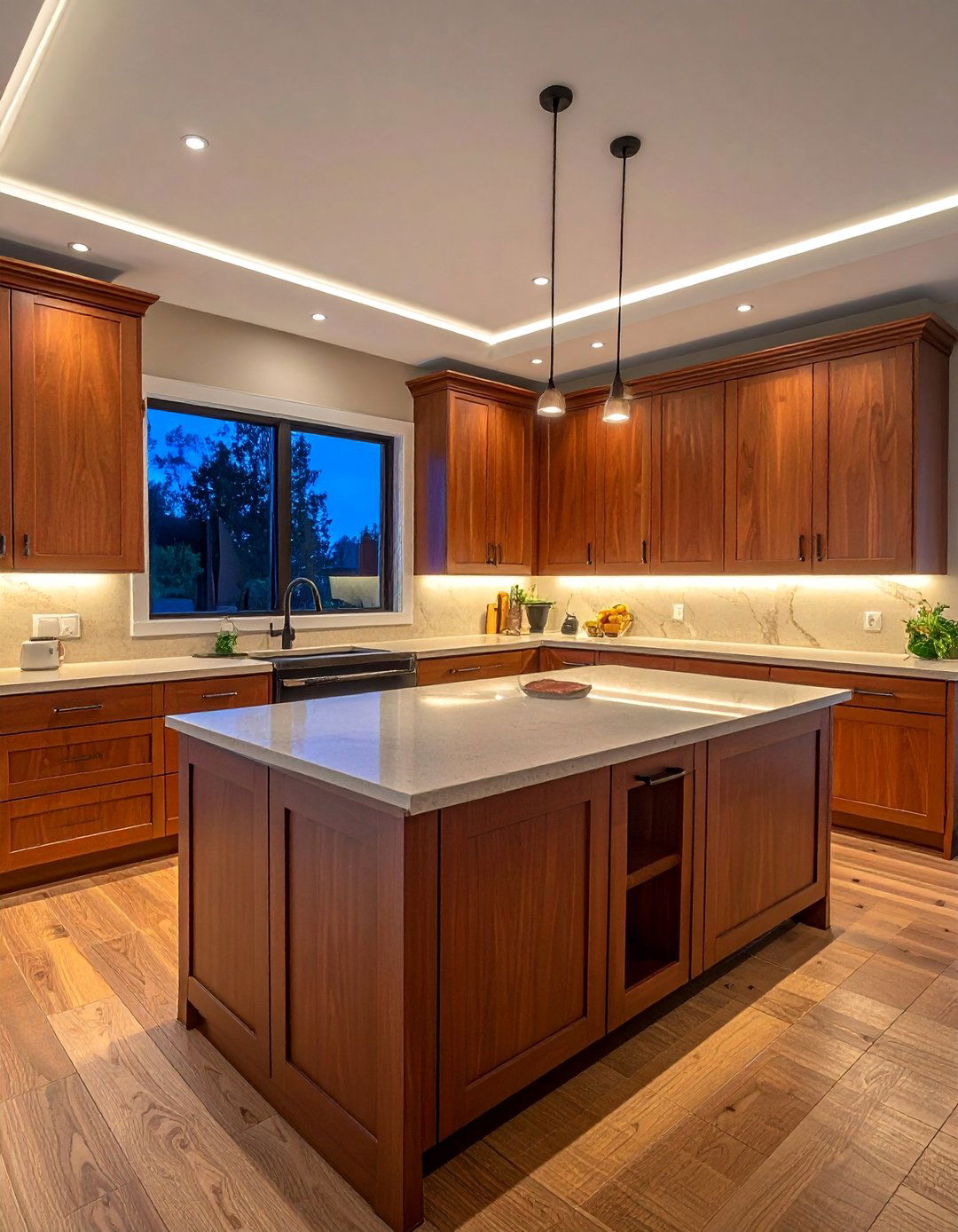 Natural Cherry Kitchen Cabinets with Integrated Under Cabinet Lighting - 15 Natural Cherry Kitchen Cabinets for Warmth