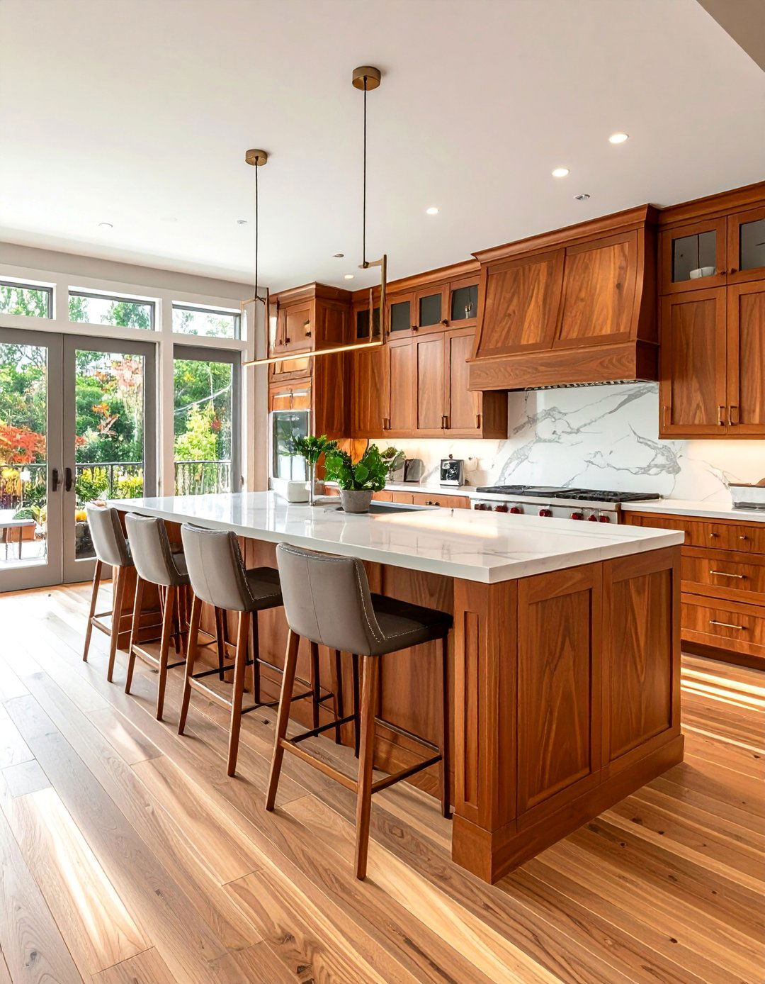 Natural Cherry Kitchen Cabinets with a Large Central Island - 15 Natural Cherry Kitchen Cabinets for Warmth