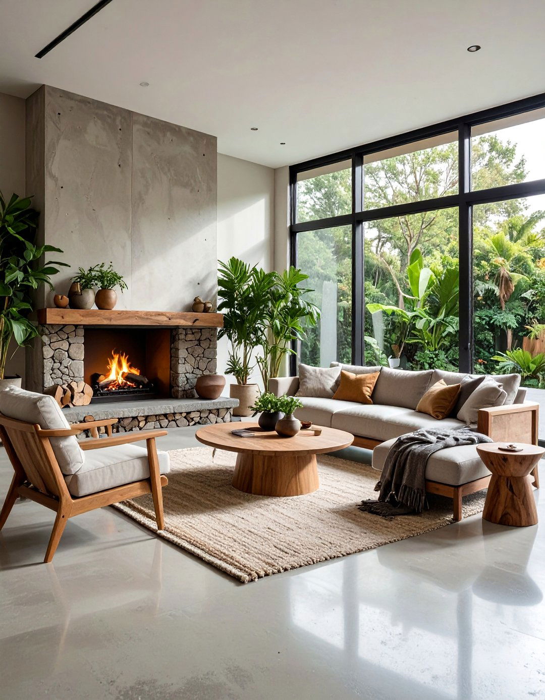 Natural Material Harmony - 20 Concrete Floor Living Room Ideas for Modern Homes
