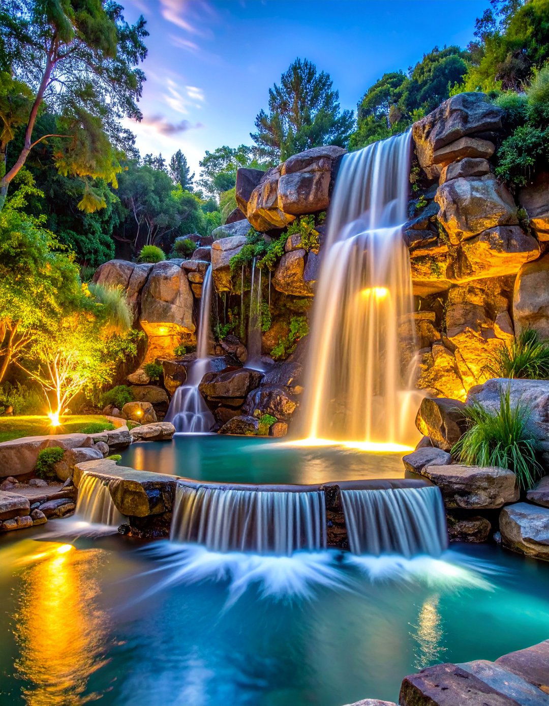 Natural Rock Waterfalls - 15 Pool Fountain Ideas for a Luxurious Backyard Oasis