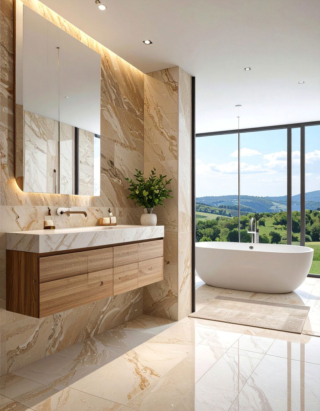 Natural Stone Accent Walls - 30 Open Concept Bathroom Ideas for Modern Homes