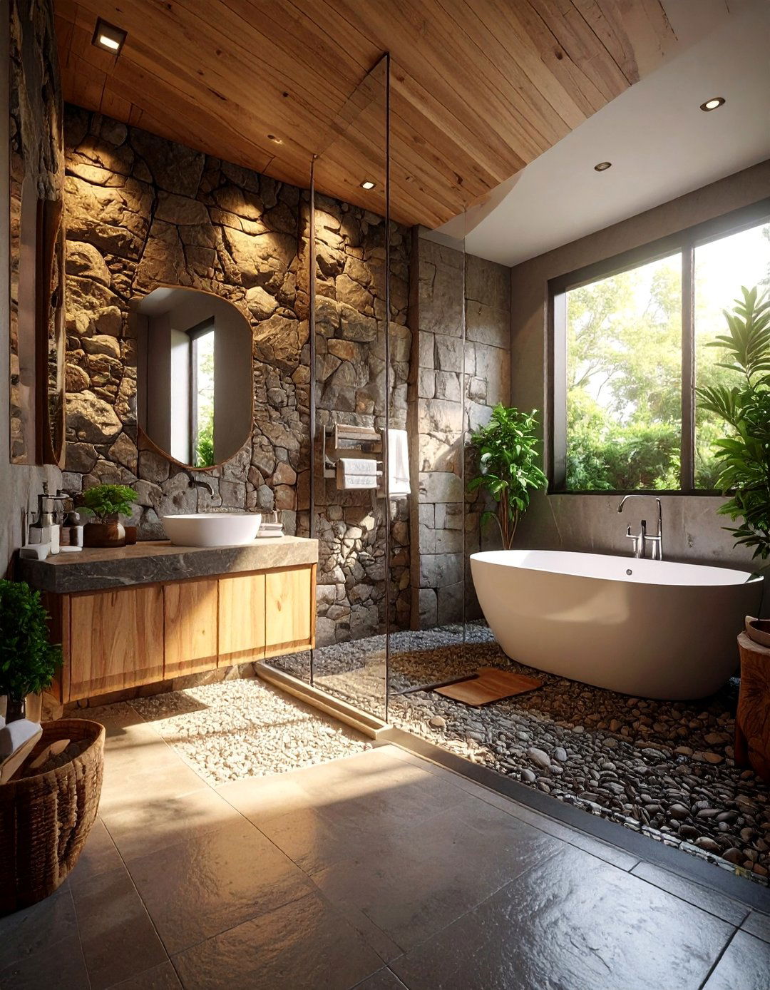 Natural Stone Feature Elements - 40 Elegant Primary Bathroom Ideas for a Luxurious Space