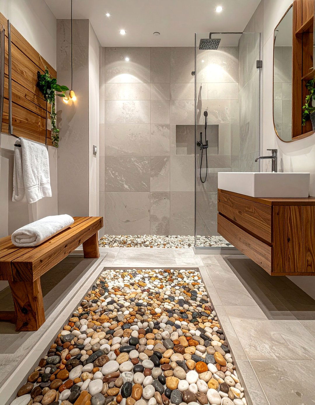 Natural Stone Pebble Small Bathroom Flooring - 15 Stylish Small Bathroom Flooring Ideas for Any Home