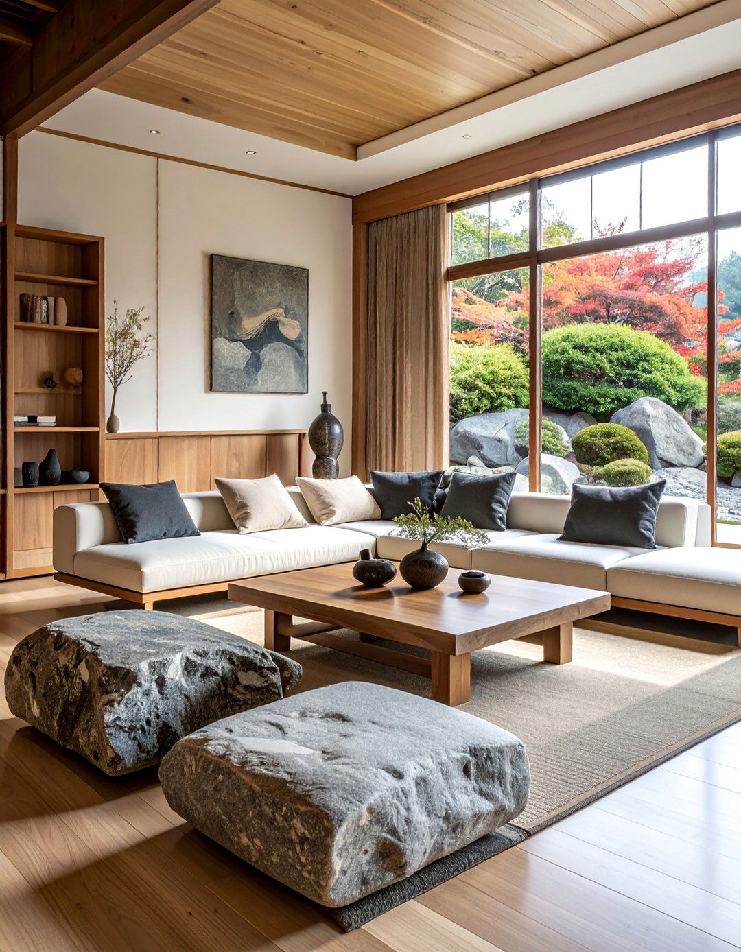 Natural Stone and Rock Arrangements - 25 Japanese Style Living Room Ideas for Zen Vibes