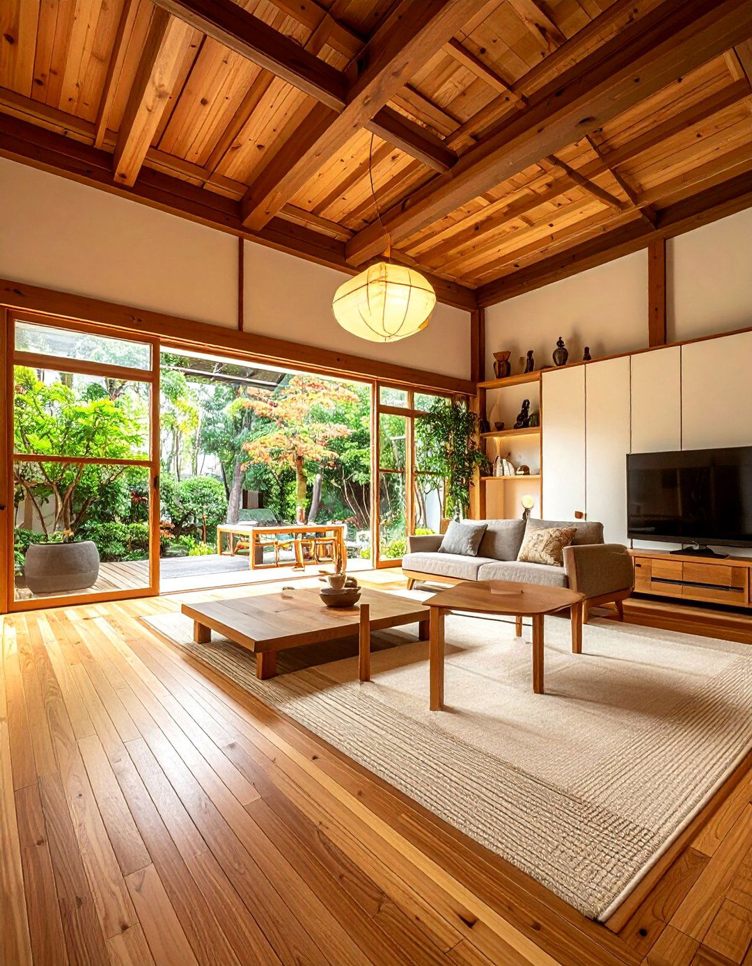 Natural Wood Element Integration - 25 Japanese Style Living Room Ideas for Zen Vibes
