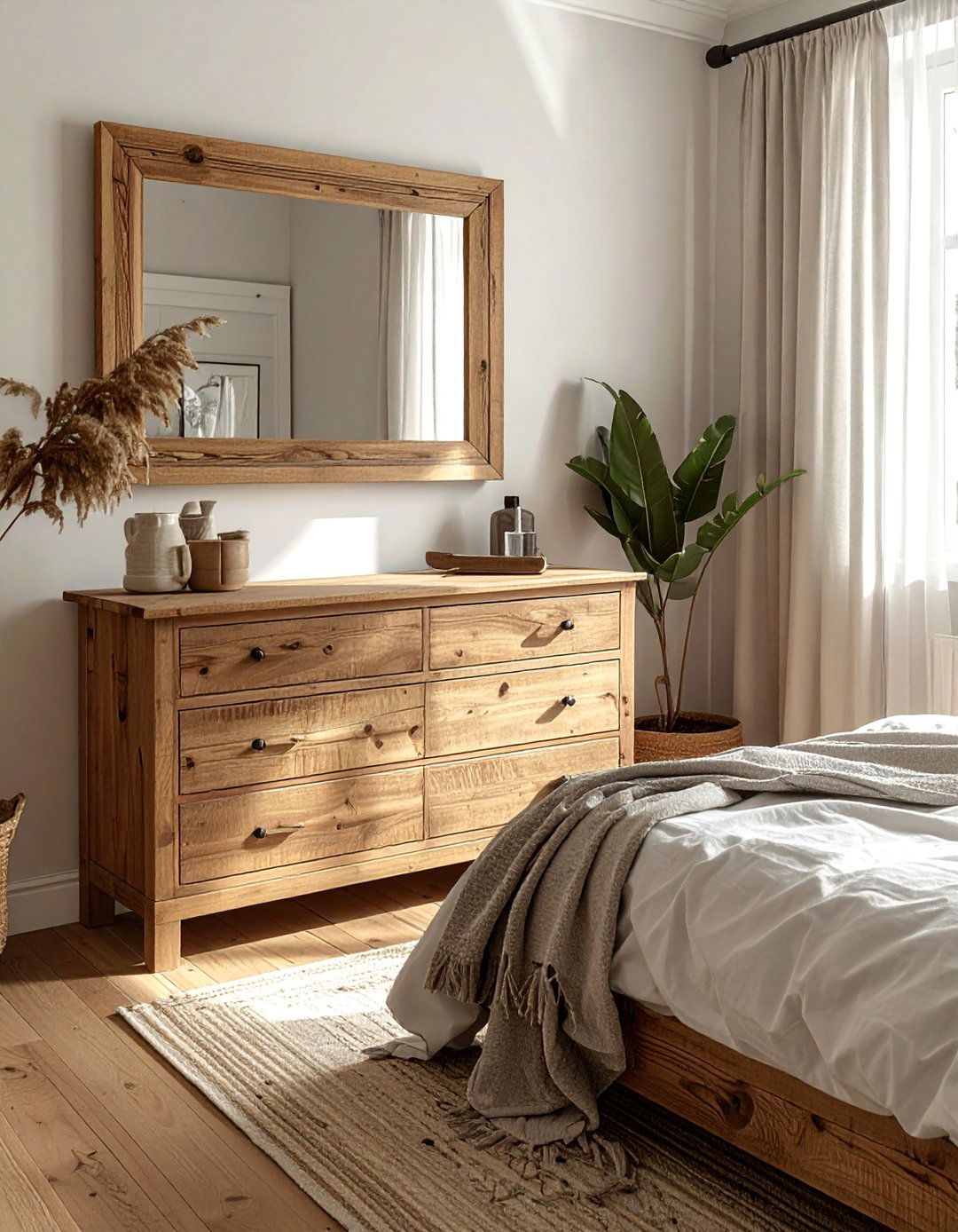 Natural Wood Frame Mirror - 20 Mirror Over Dresser Ideas to Elevate Your Bedroom