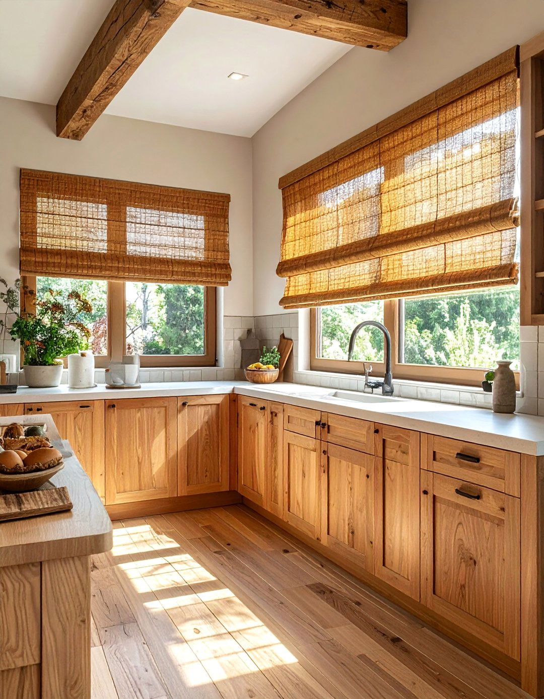 Natural Woven Wood Kitchen Window Treatments - 15 Kitchen Blinds Ideas to Enhance Your Window Decor