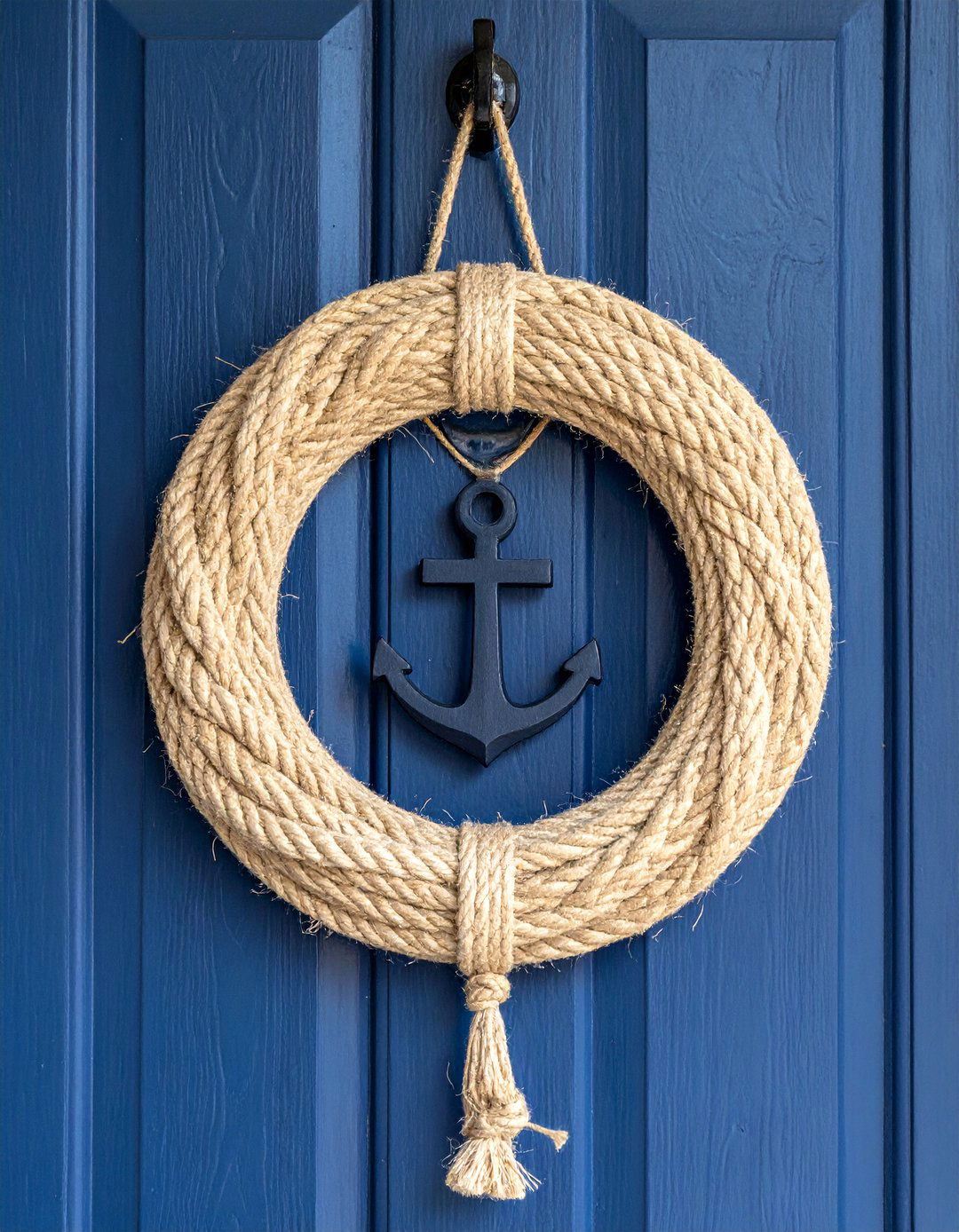 Nautical Rope Wreath with Anchor Accent - 20 Summer Door Decoration Ideas to Welcome Guests