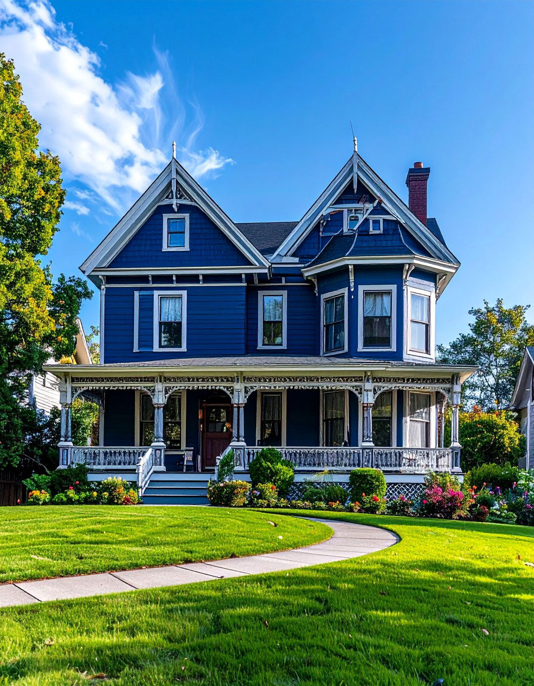 Navy Blue Victorian House with Crisp White Trim - 15 Blue Victorian House Colors for Timeless Charm