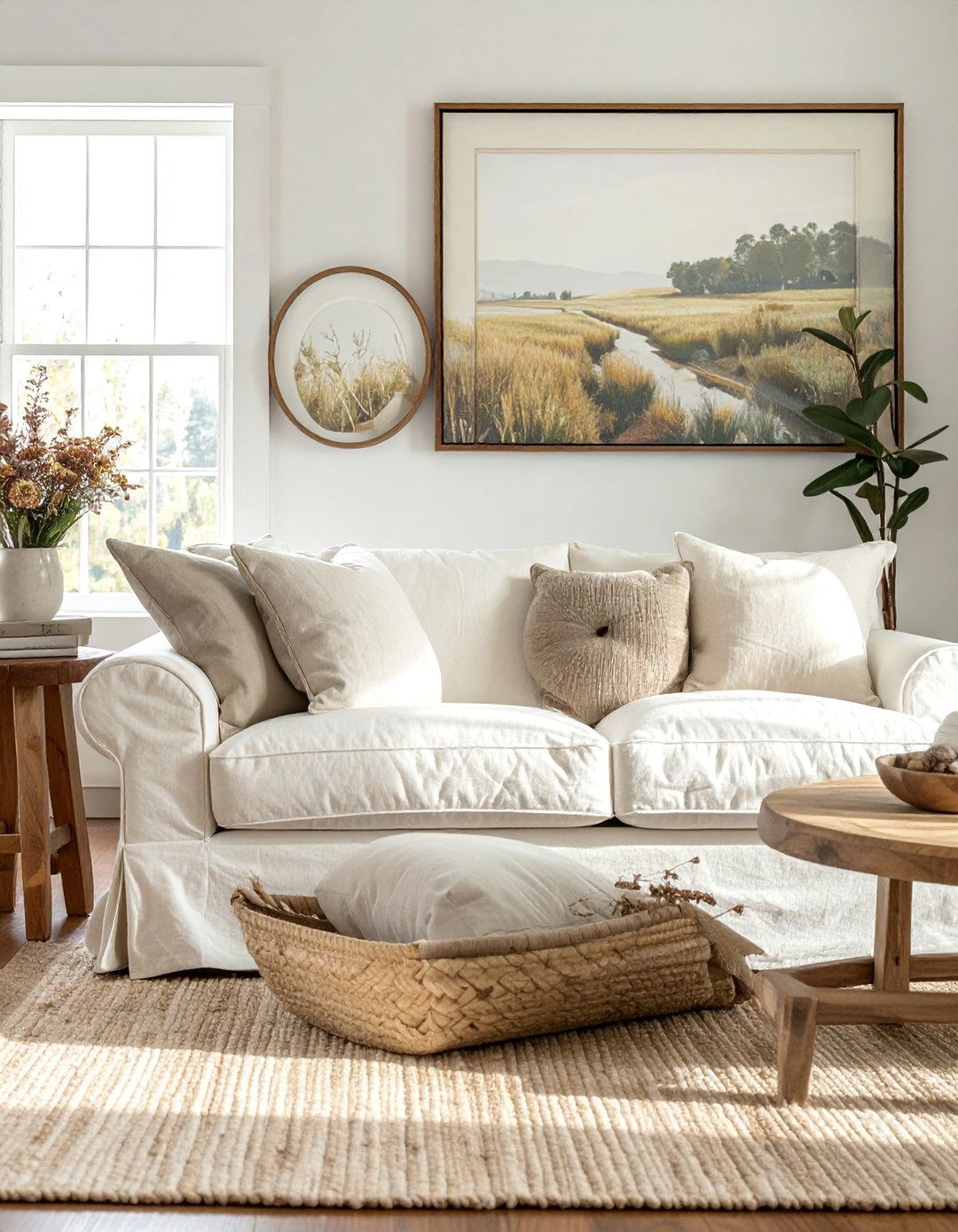 Neutral Toned Slipcovered Sofas - 25 Joanna Gaines Living Room Ideas for Farmhouse Style