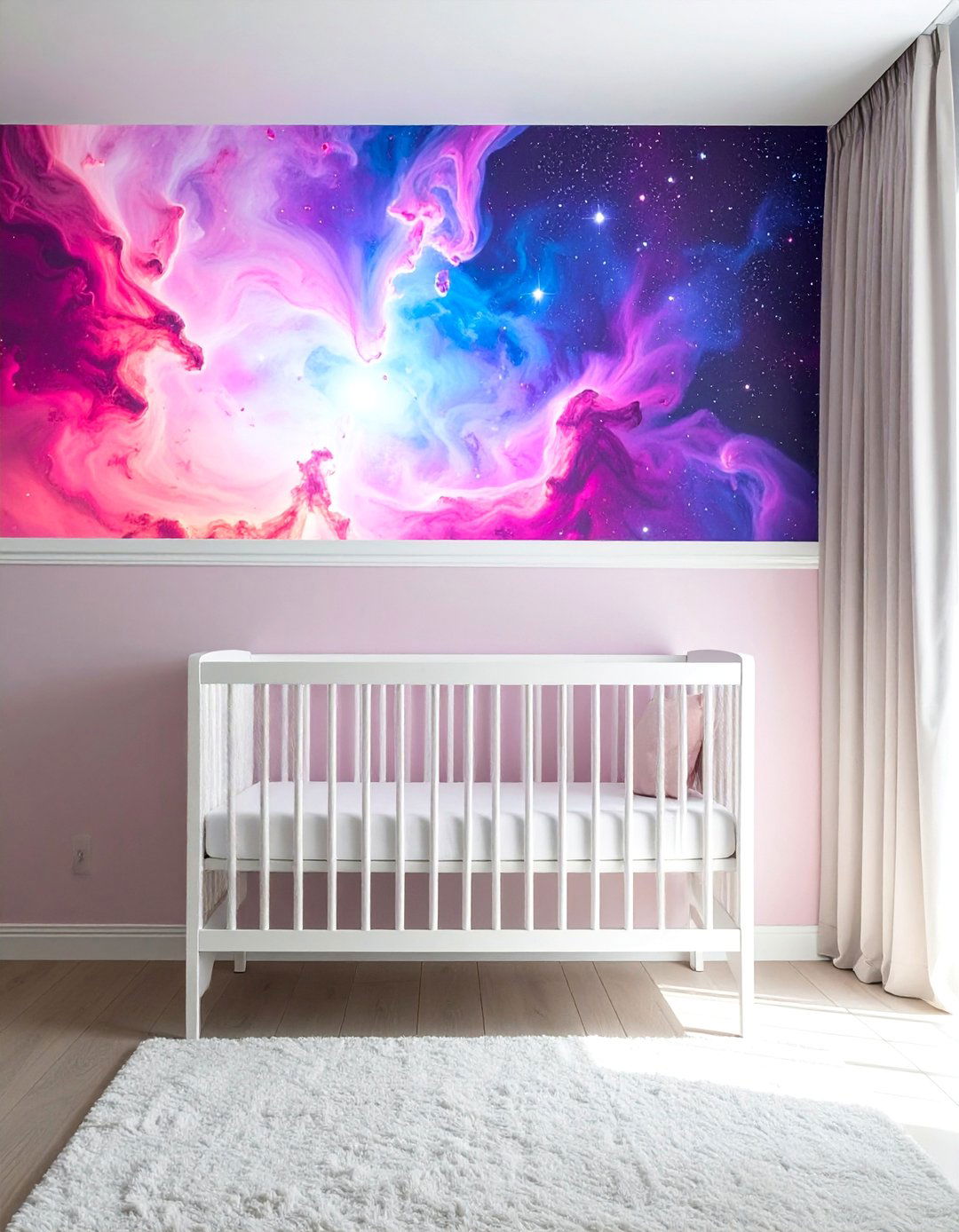 Nursery with Nebula Accent Wallpaper - 20 Space-themed Nursery Ideas for a Galactic Adventure