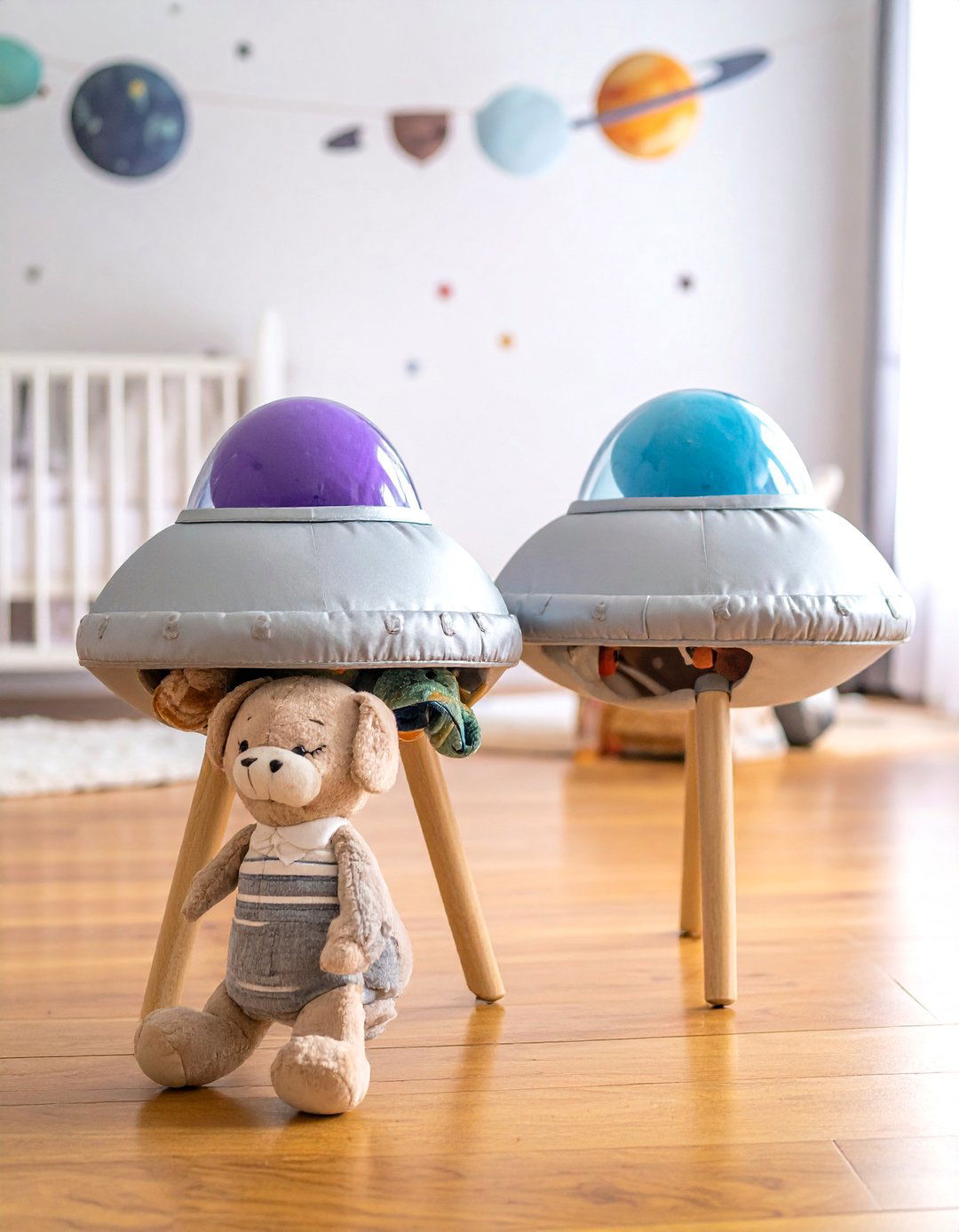 Nursery with UFO and Alien Toy Baskets - 20 Space-themed Nursery Ideas for a Galactic Adventure
