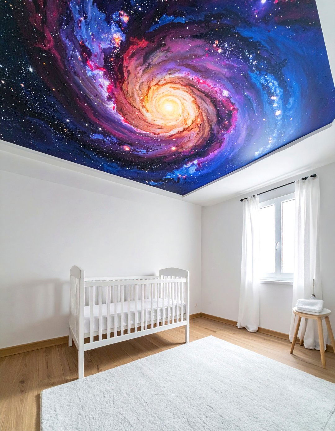Nursery with a Galaxy Mural Ceiling - 20 Space-themed Nursery Ideas for a Galactic Adventure