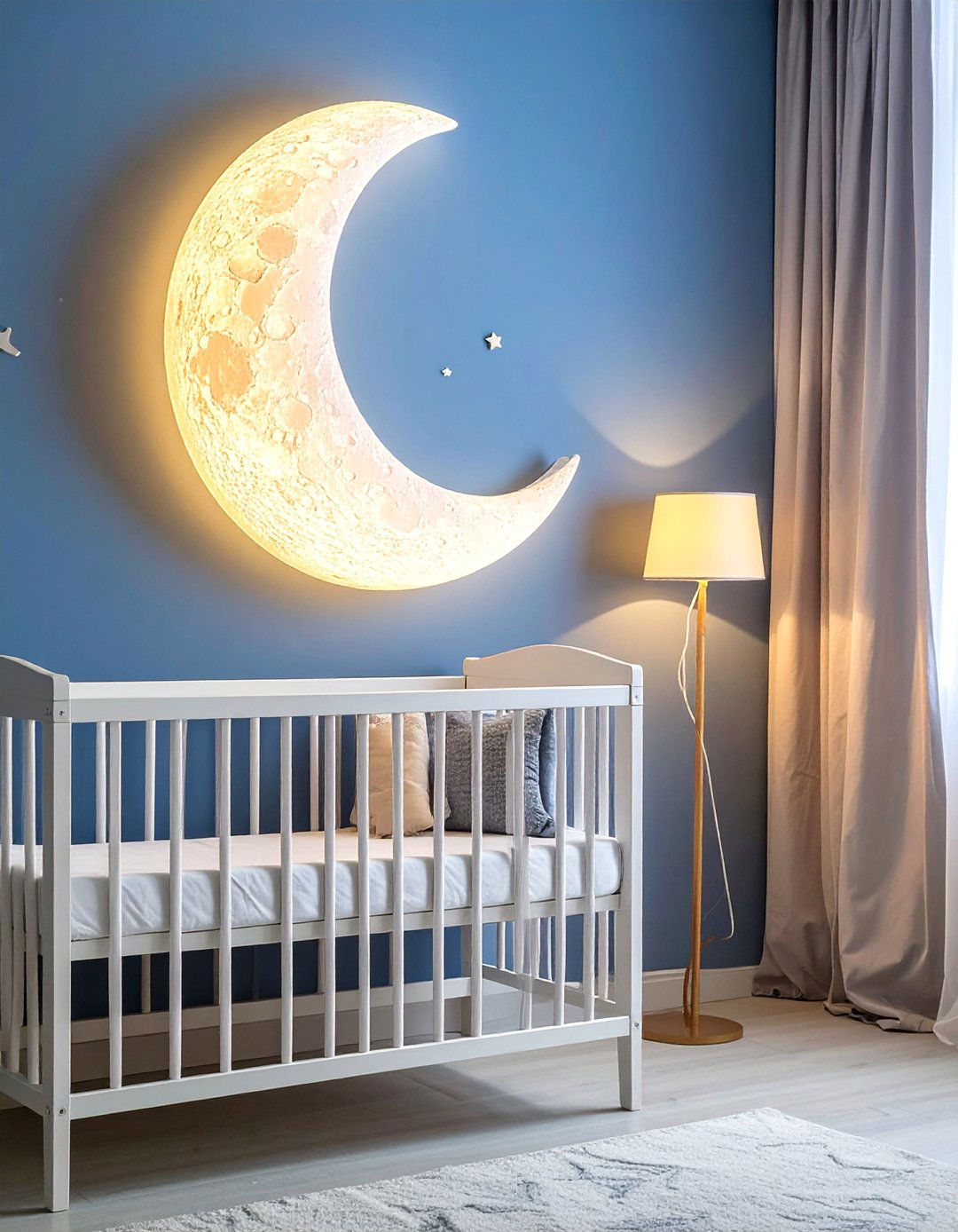 Nursery with a Moon Shaped Night Light - 20 Space-themed Nursery Ideas for a Galactic Adventure