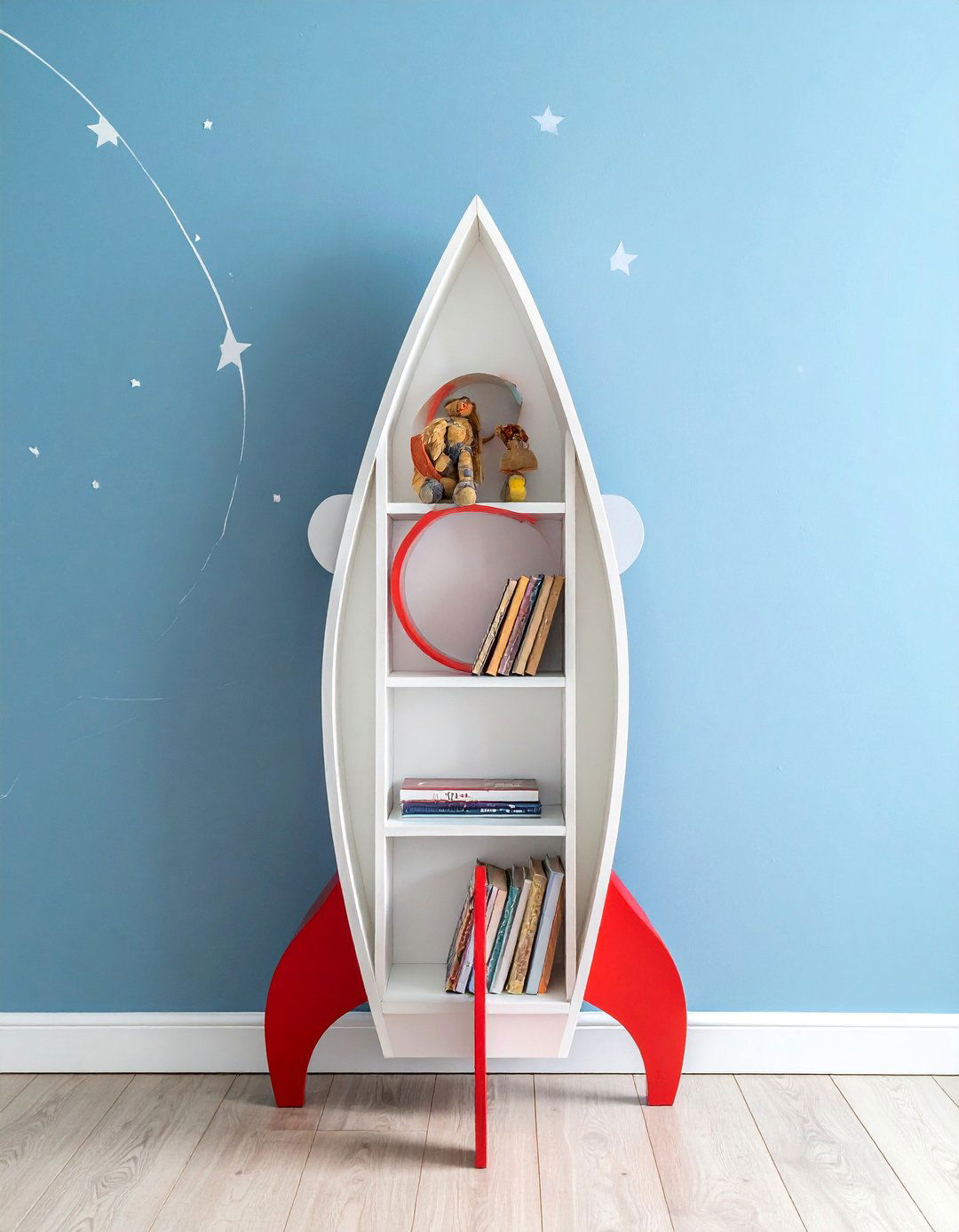 Nursery with a Rocket Ship Shaped Bookshelf - 20 Space-themed Nursery Ideas for a Galactic Adventure