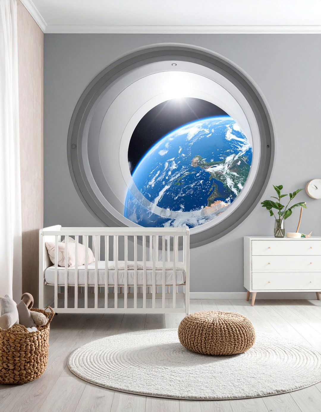 Nursery with an Earth View Window Mural - 20 Space-themed Nursery Ideas for a Galactic Adventure