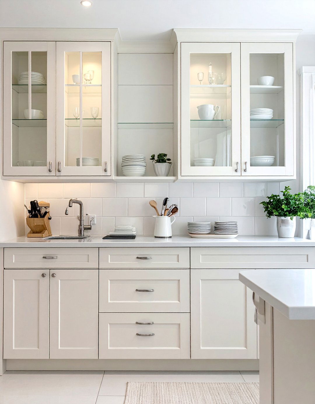 Off white Cabinets with Glass Front Doors - 15 Off-white Kitchen Cabinets for a Timeless Look