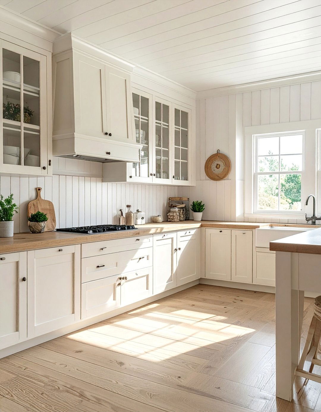 Off white Kitchen Cabinets Paired with a Beadboard Backsplash - 15 Off-white Kitchen Cabinets for a Timeless Look