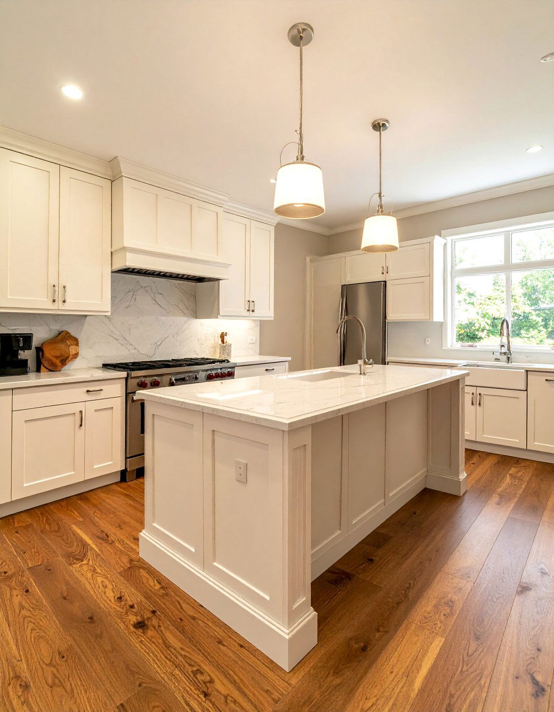 Off white Kitchen Cabinets and Warm Wood Floors - 15 Off-white Kitchen Cabinets for a Timeless Look