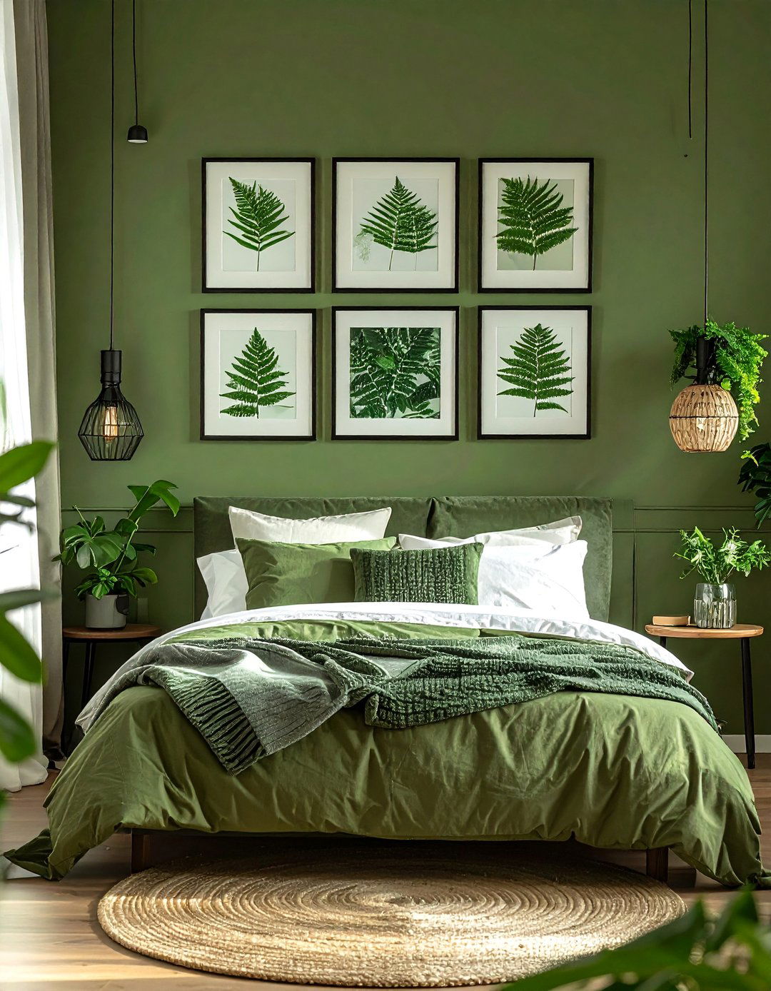 Olive Green Bedroom with Botanical Prints - 25 Olive Green Bedroom Ideas for a Sophisticated Look