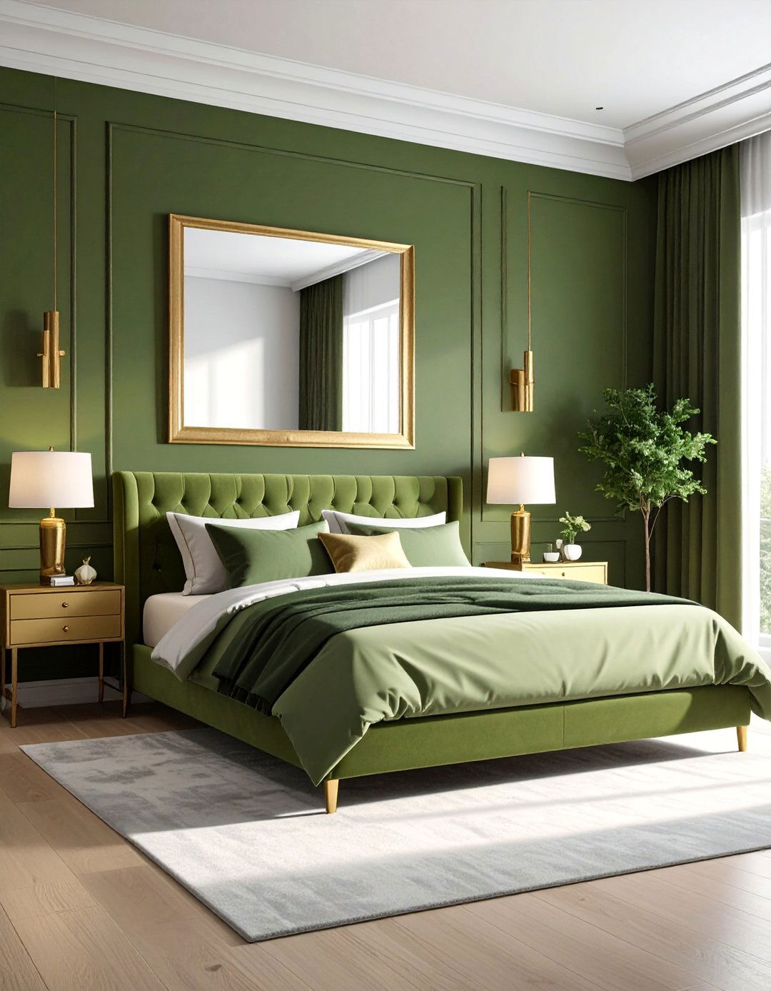 Olive Green Bedroom with Gold and Brass Accents - 25 Olive Green Bedroom Ideas for a Sophisticated Look