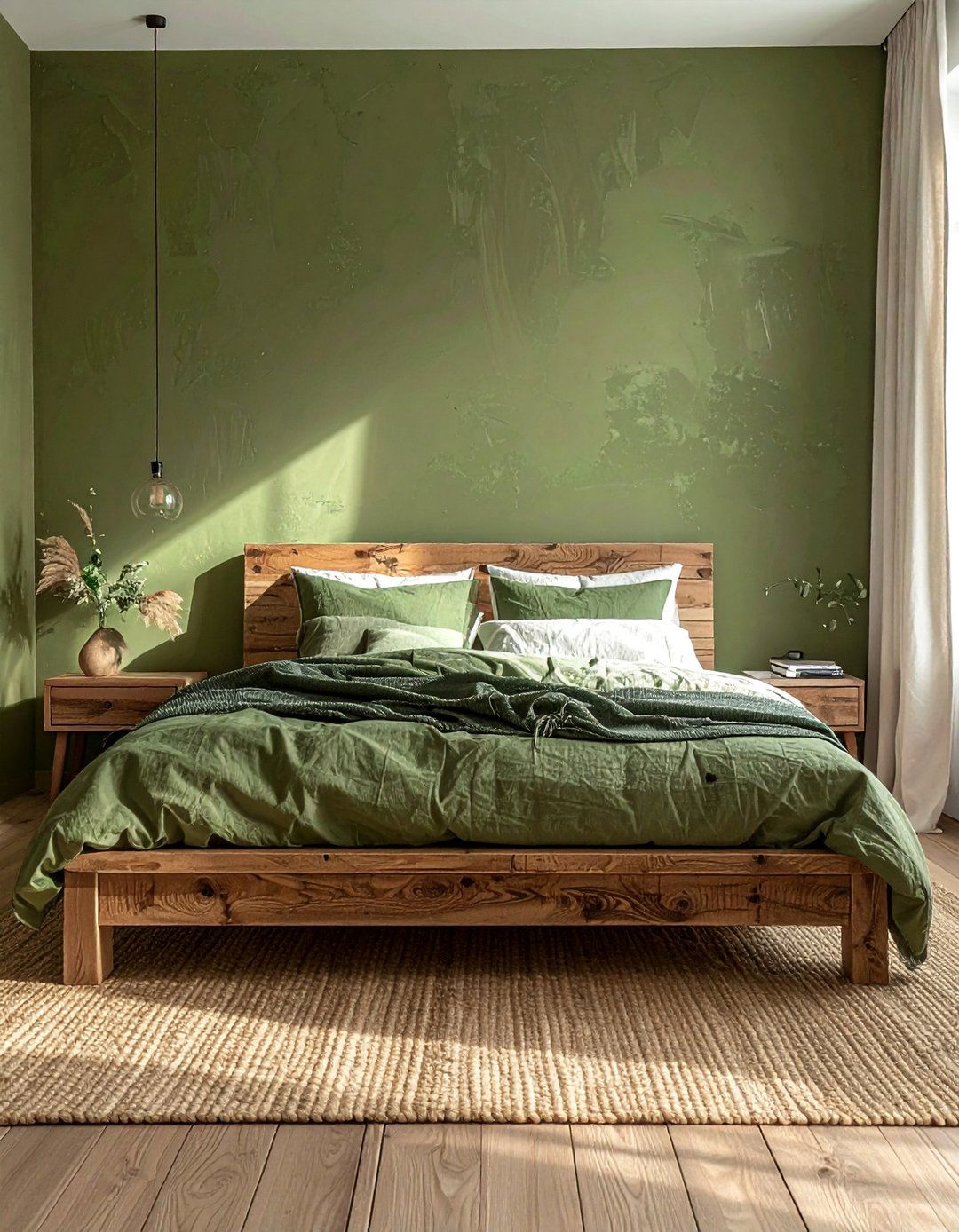 Olive Green Limewash Accent Wall - 25 Olive Green Bedroom Ideas for a Sophisticated Look