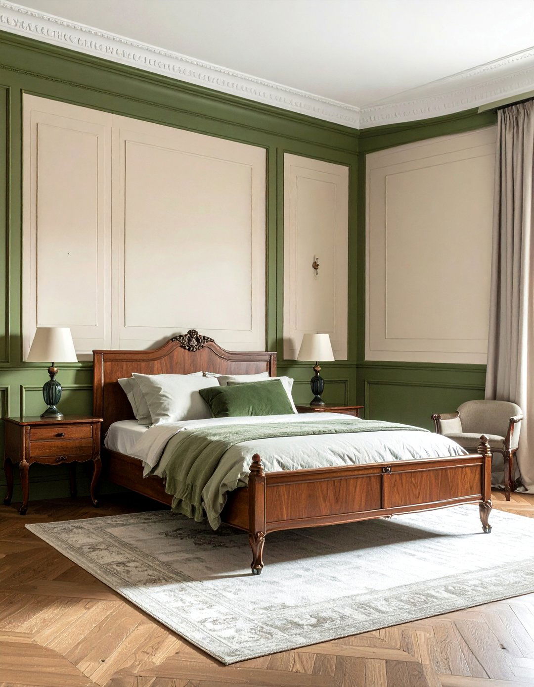 Olive Green Wainscoting Panelling - 20 Green Panelling Bedroom Ideas for a Fresh Look
