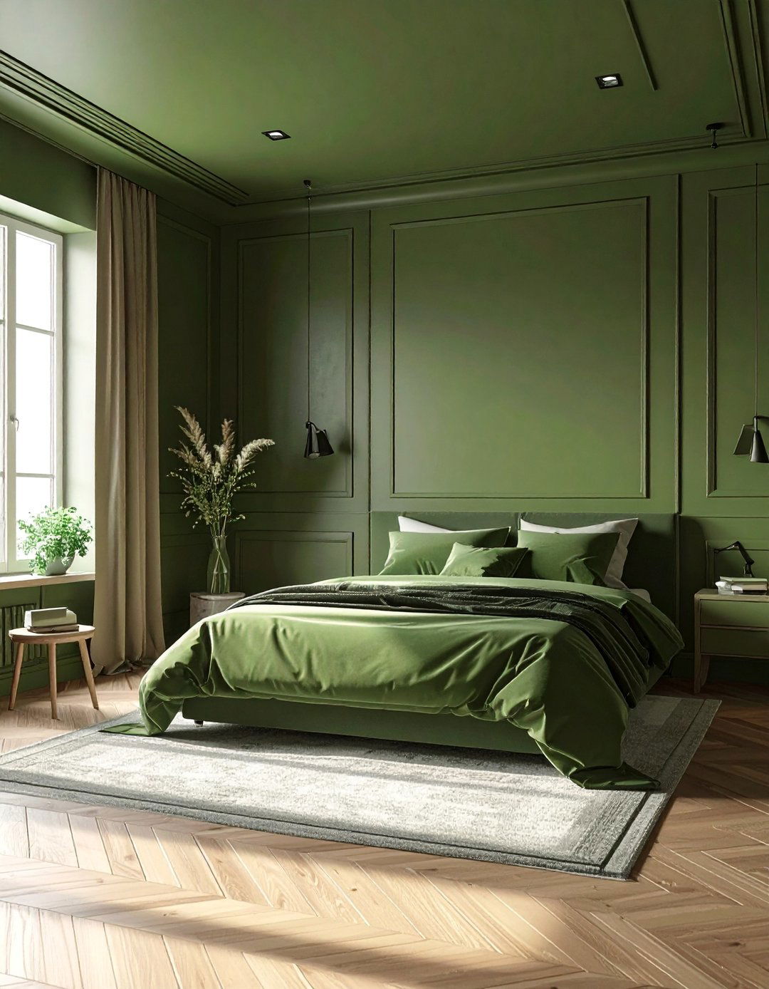 Olive Green Walls and Ceiling Cocoon - 25 Olive Green Bedroom Ideas for a Sophisticated Look