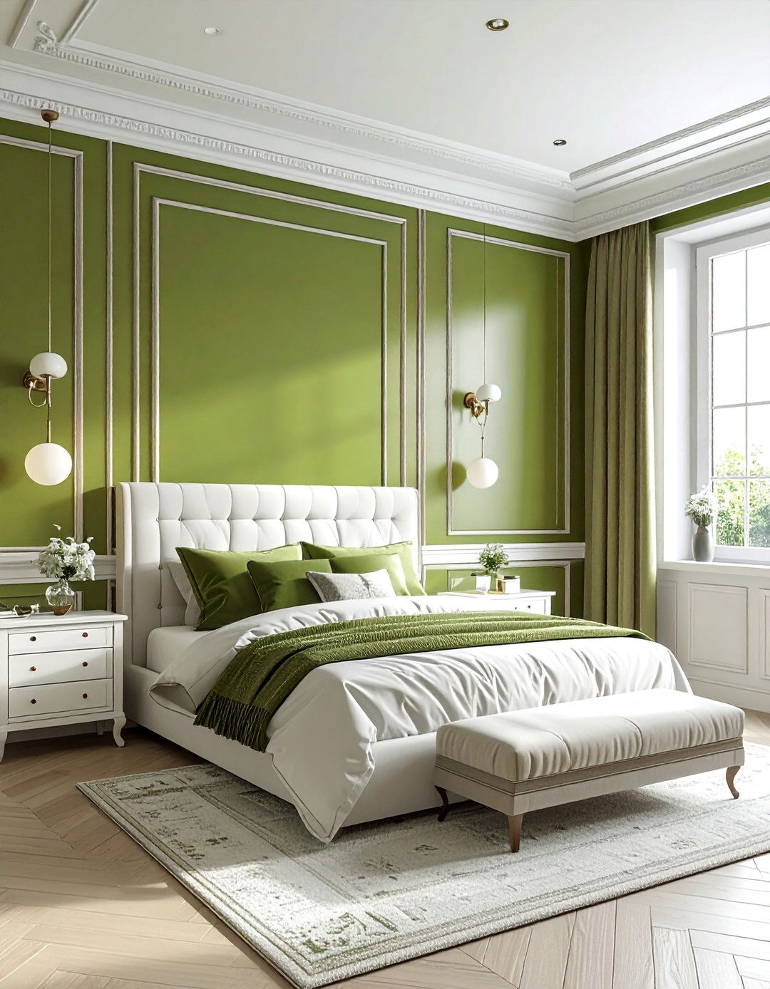 Olive Green Walls with Crisp White Trim - 25 Olive Green Bedroom Ideas for a Sophisticated Look