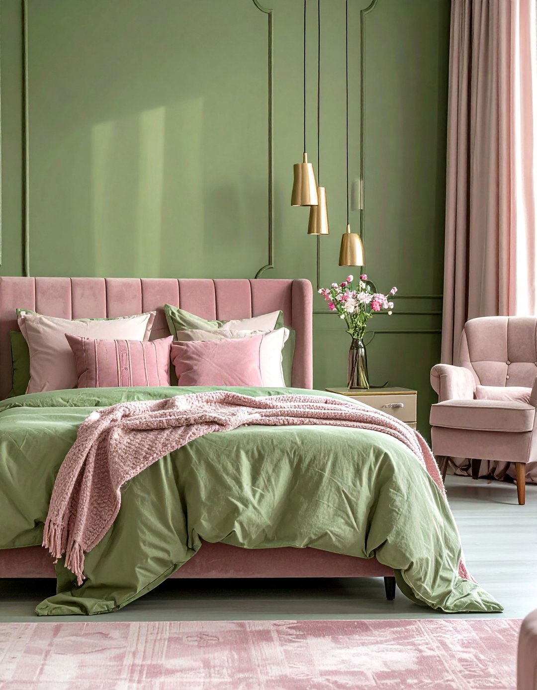 Olive Green with Dusty Pink Accents - 25 Olive Green Bedroom Ideas for a Sophisticated Look