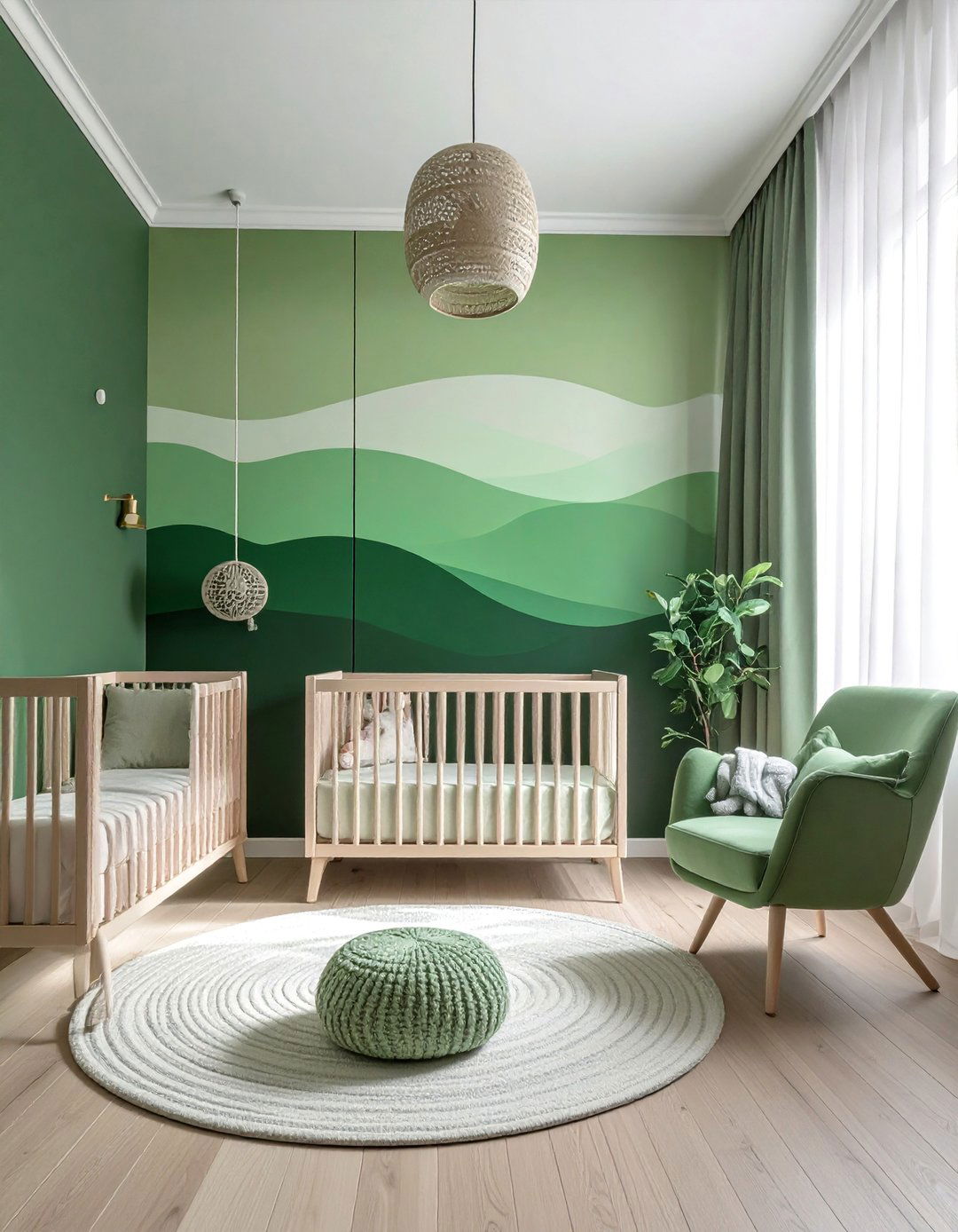 Ombre Green Nursery Wall - 25 Green Nursery Ideas for a Calming and Natural Space