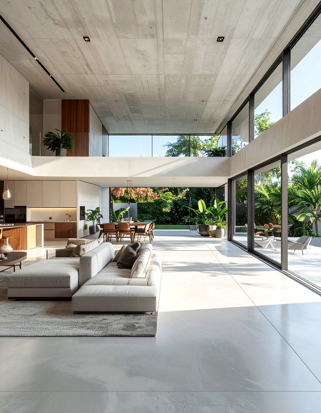 Open Concept Flow Design - 20 Concrete Floor Living Room Ideas for Modern Homes
