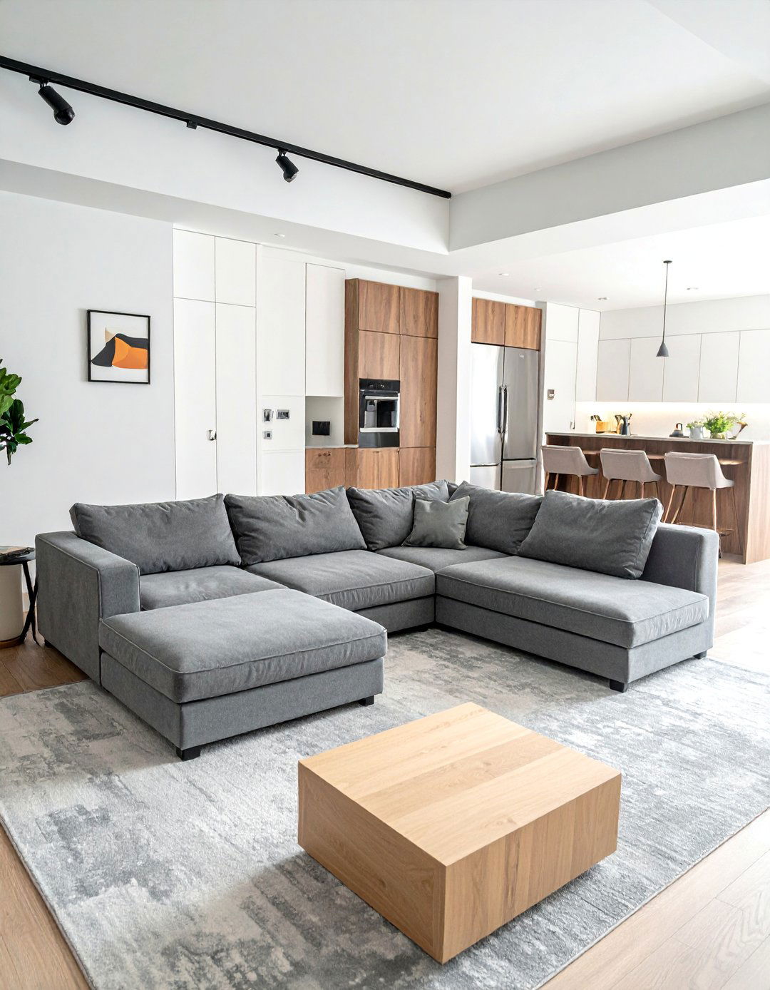 Open Concept Living Room with a Large Grey Sectional - 15 Grey Sectional Living Room Ideas for Modern Homes