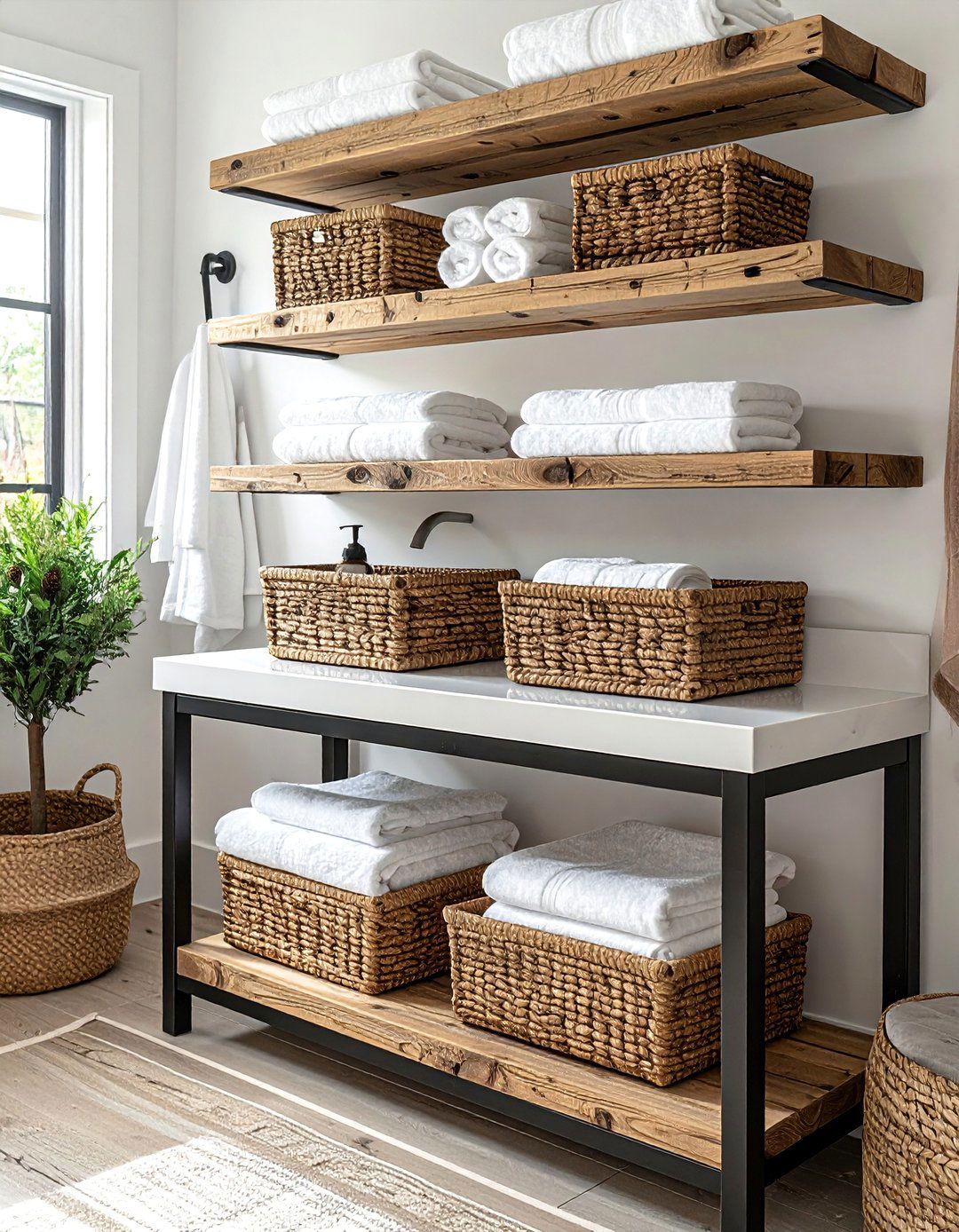 Open Shelf Rustic Bathroom Vanity - 15 Rustic Bathroom Vanity Ideas for a Charming Retreat