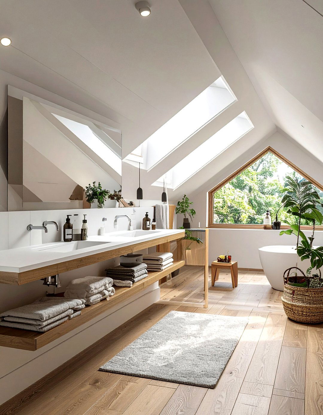 Open Shelving Display - 15 Creative Sloped Ceiling Attic Bathroom Ideas