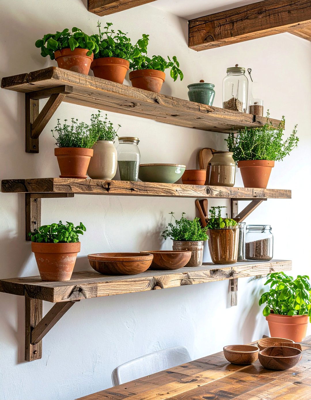 Open Shelving Herb Garden Display - 30 Cottagecore Dining Room Ideas for a Cozy and Charming Space