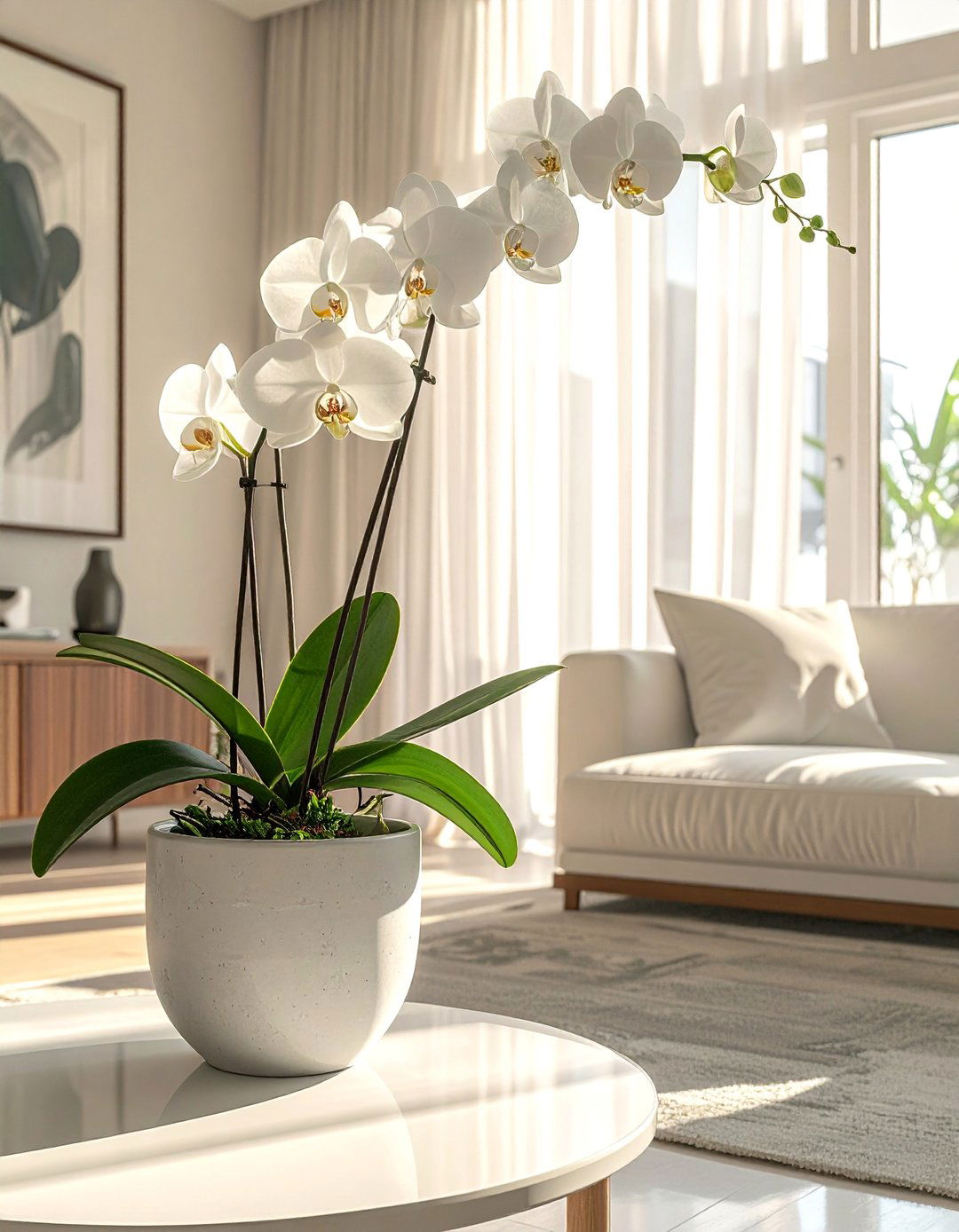 Orchids in Simple Ceramic Pots - 25 Asian Living Room Ideas for a Zen-Inspired Space