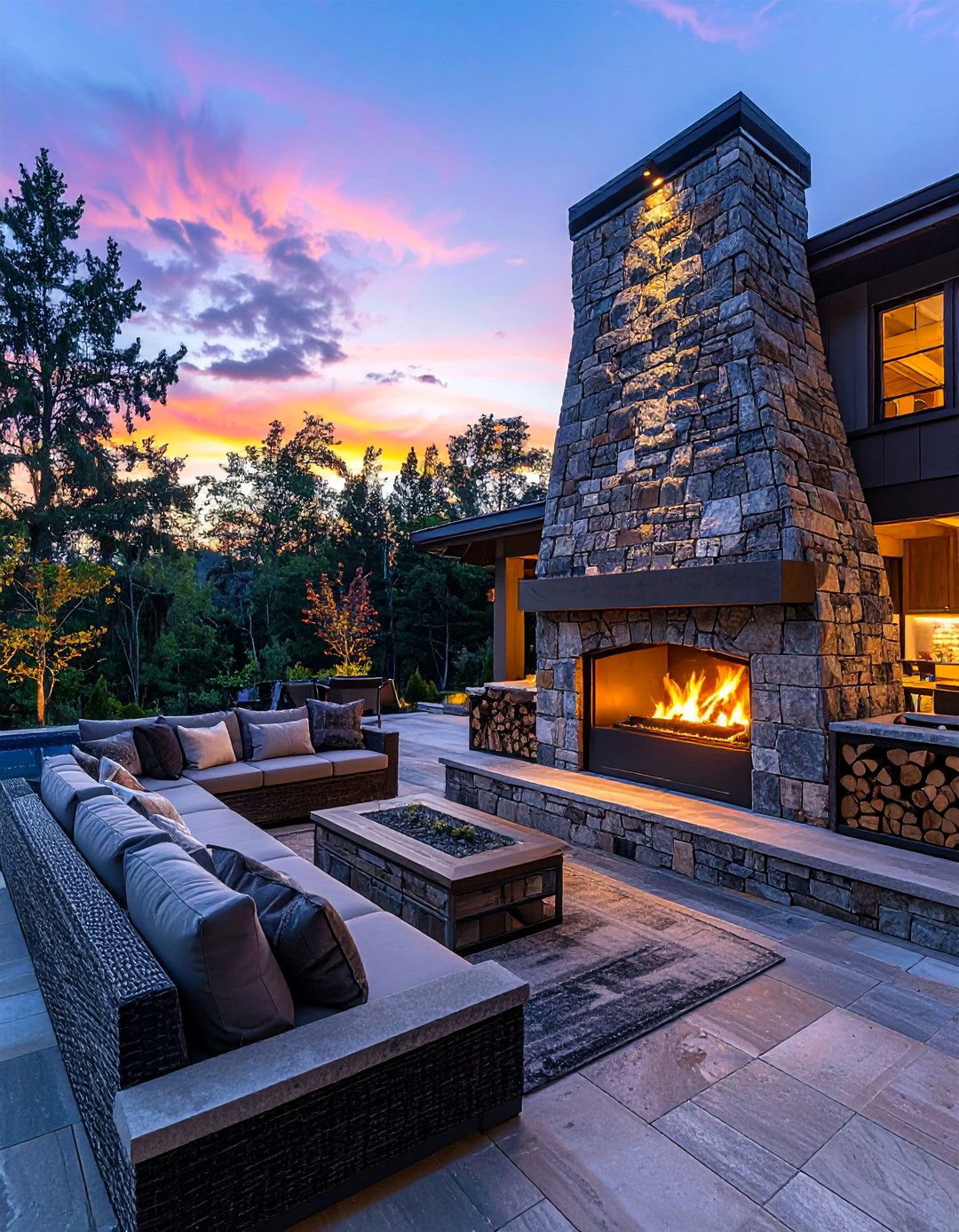 Outdoor Stacked Stone Fireplace for a Patio - 25 Stunning Stacked Stone Fireplace Design Ideas