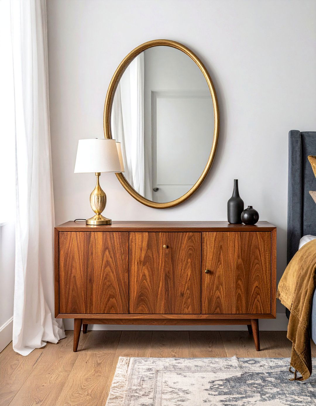 Oval Mirror Soft Sophistication - 15 Mirror Behind Nightstand Design Ideas for Style
