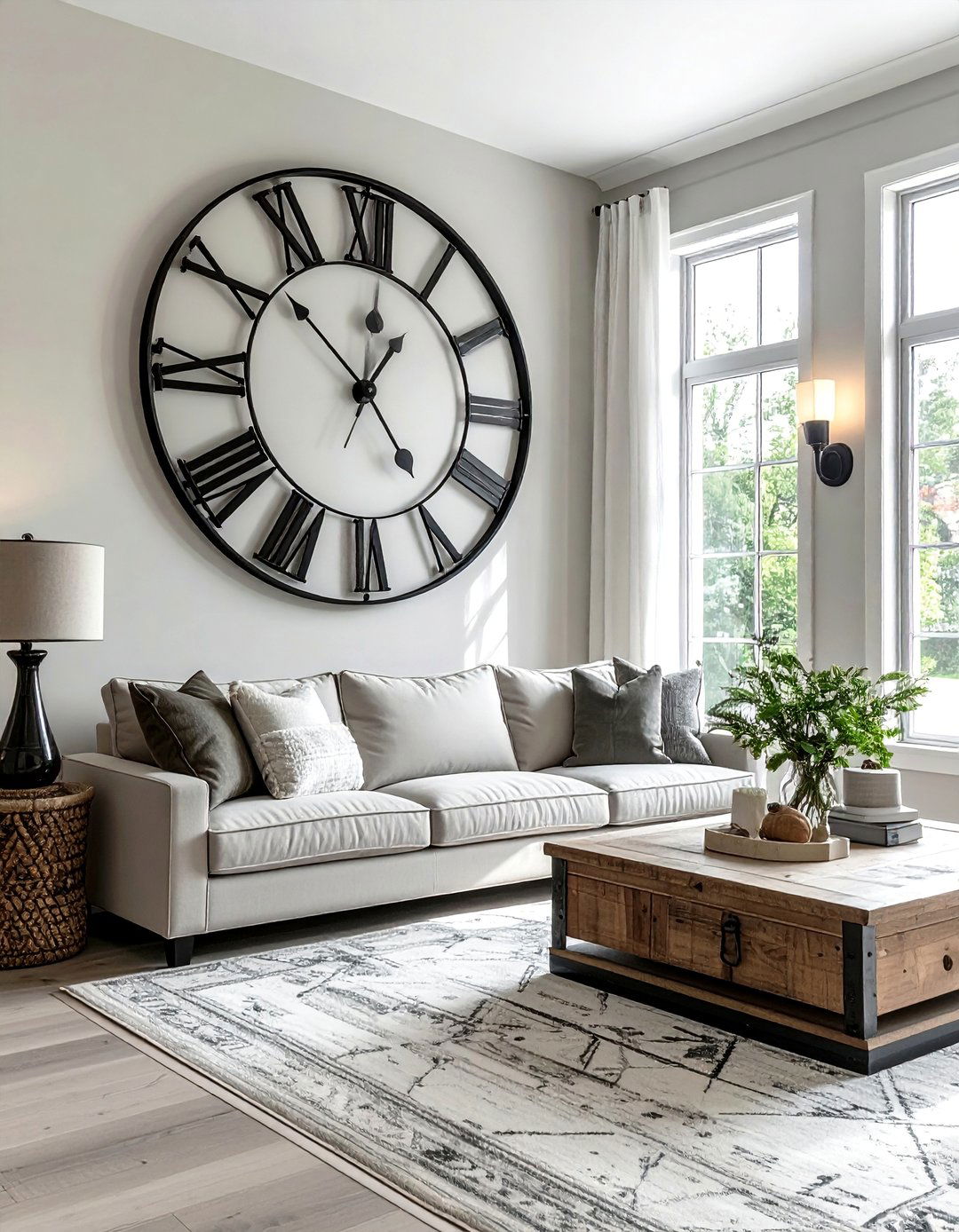 Oversized Wall Clocks - 25 Joanna Gaines Living Room Ideas for Farmhouse Style