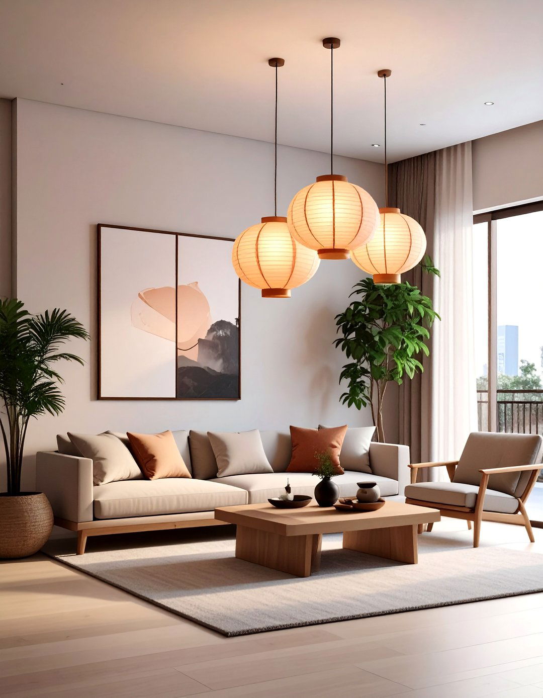 Paper Lantern Pendant Lights - 25 Asian Living Room Ideas for a Zen-Inspired Space