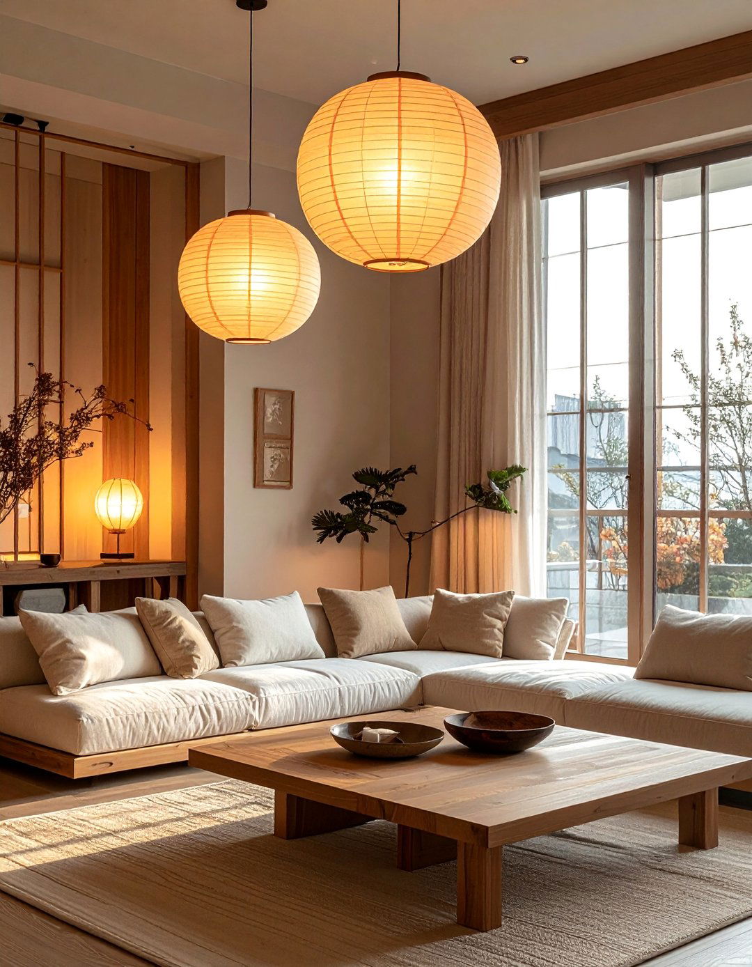 Paper Lantern Soft Lighting Design - 25 Japanese Style Living Room Ideas for Zen Vibes