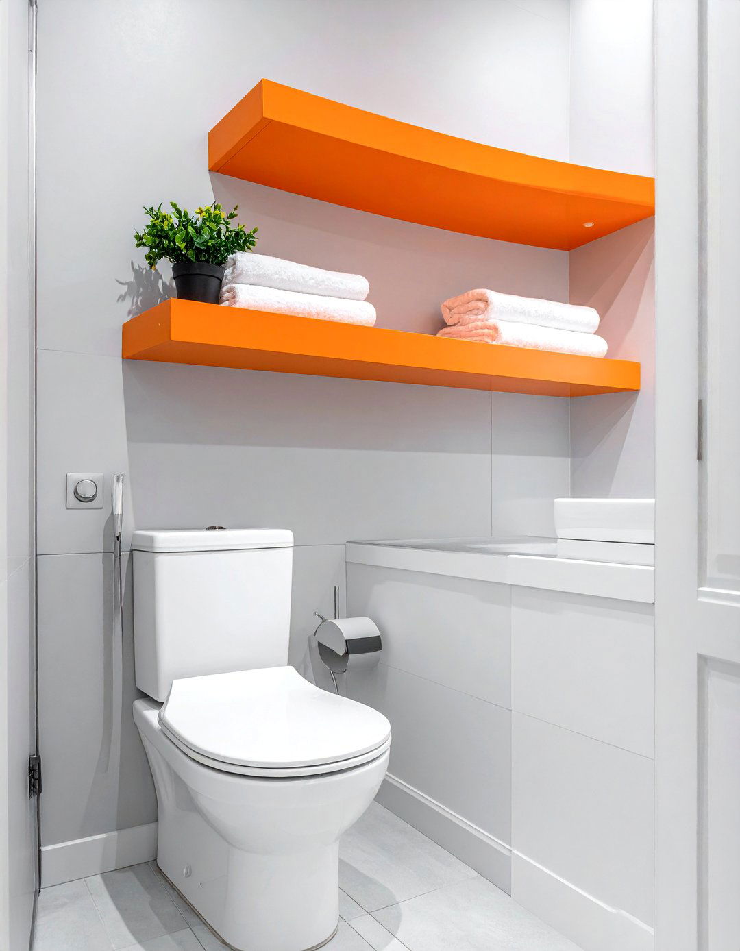 Paprika Orange Floating Bathroom Shelves - 15 Orange Bathroom Ideas for a Vibrant Makeover